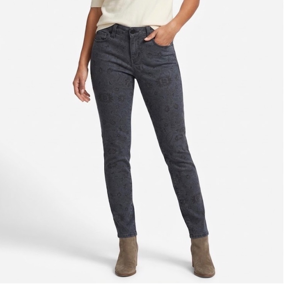 Cabi Jeans Women 6 Gray Floral Damask Print Skinny Denim Pants Charcoal Stretch